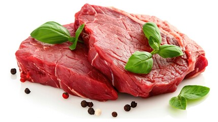 Cow Meat. Fresh Raw Beef Steak on White Background, Butcher's Lean Veal Meal