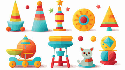 Set of various baby toys round composition 3D style