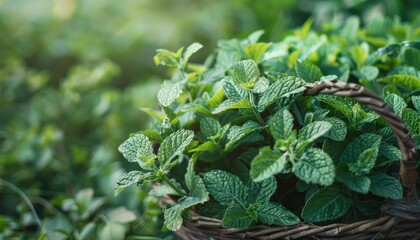 Obraz premium Mint in a basket, as seen from an angle