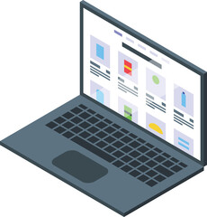 3d illustration of an open laptop displaying a colorful user interface with various icons