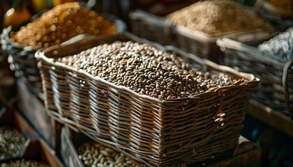 Image of different types of seeds and grains in a basket