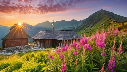 beautiful summer sunrise in the mountains hala gasienicowa valley in poland tatras
