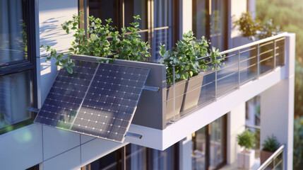  a balcony solar power system installed. SOlar panels are on the side of balcony facing the sun rise 