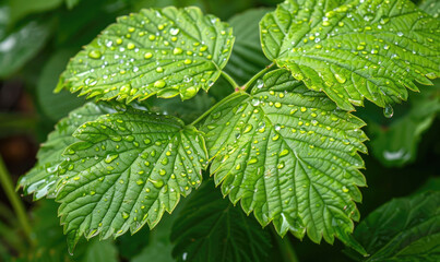 Ramie leafs with water droplets
