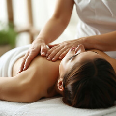 Obraz premium Close-up of a young woman having a massage in a spa.