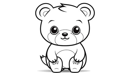 Obraz premium Cartoon of teddy bear with simple lines for children to color book pages. Drawing for vectorization 