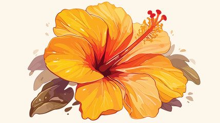 Single bright hibiscus tropical flower sketch style