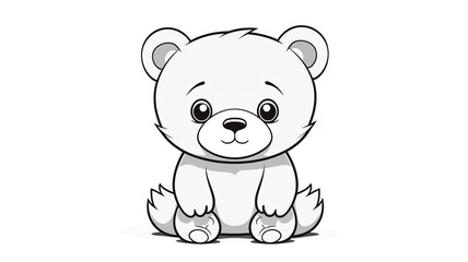 Obraz premium Cartoon of teddy bear with simple lines for children to color book pages. Drawing for vectorization 
