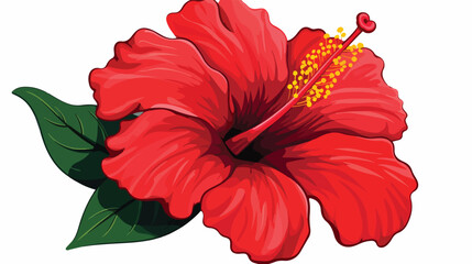 Single bright red hibiscus tropical flower sketch s
