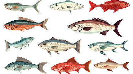 Sketch style sea fish collection vector illustratio