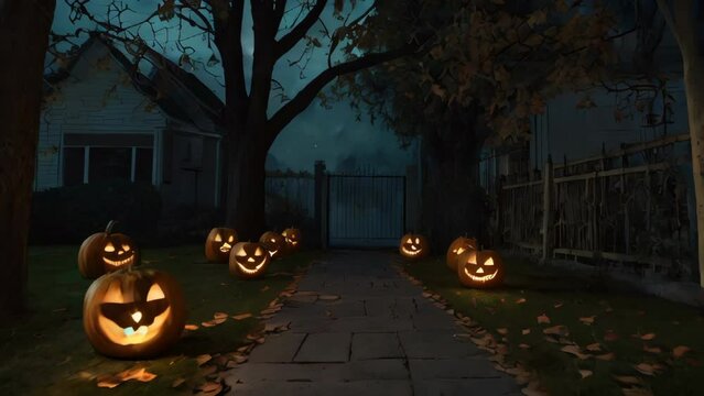 halloween pumpkin in the graveyard in night