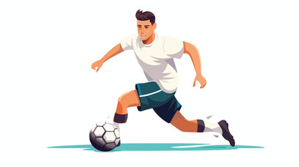 Soccer player dribbles or passes ball in team game.