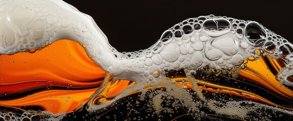 Obraz premium Foamy Beer Bubbles, Vibrant Hues, Fluid Shapes, International Beer Day Background