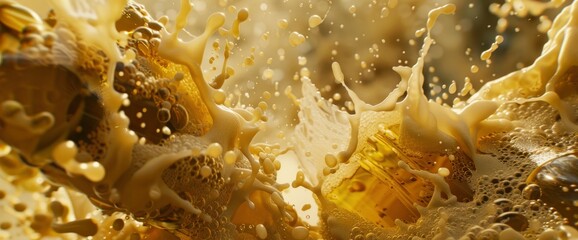 Foamy Beer Splashes, Vibrant Patterns, Dynamic Forms, International Beer Day Background