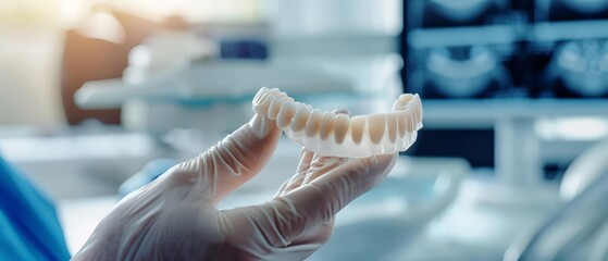 Close up of a dentists hands holding a freshly 3D printed dental implant