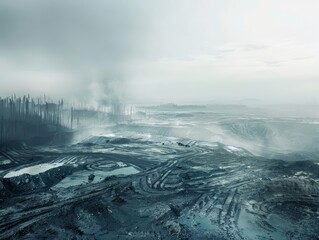 Close up of a desolate landscape under a scifi sky