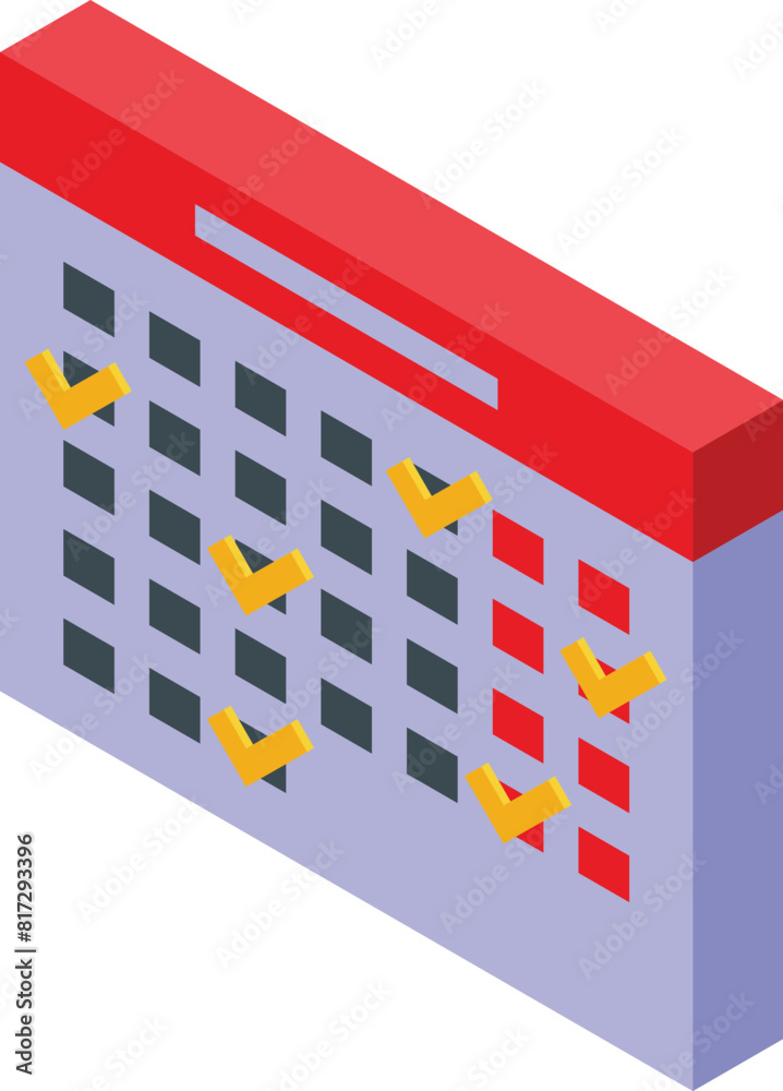 Poster colorful isometric rendering of a calendar with important dates highlighted
