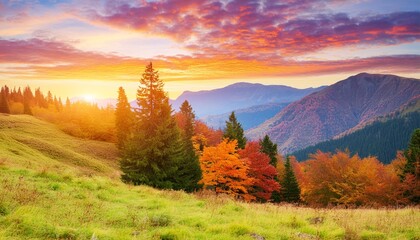 colorful sunset in the autumn mountains