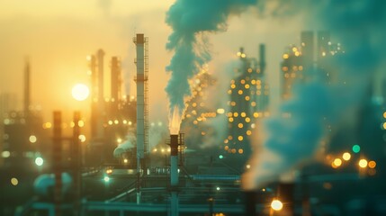 Obraz premium Close up of a greenhouse gas filtration station, extracting carbon directly from the atmosphere, the industrial complex a metallic blur in the background, sharpen with copy space
