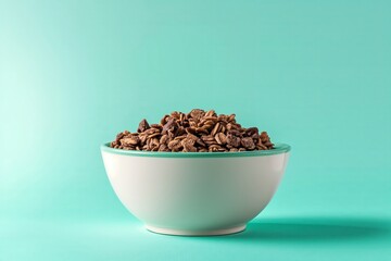 a bowl of cereal on a turquoise background