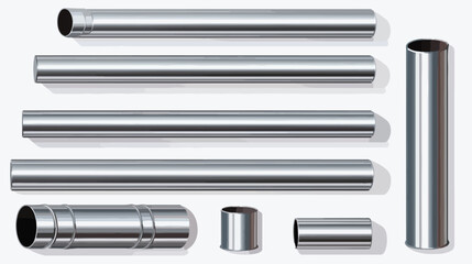 Steel straight curved pipes collection in realistic