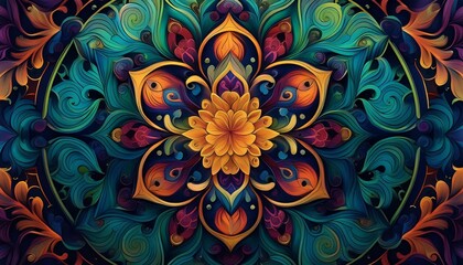 symmetrical bold color mural motif background image