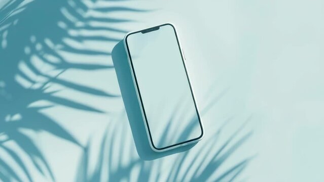 Blank Phone Screen with Tropical Shadow. Summer App Promotion Concept. Seamless Looping Video Background for Mobile Apps