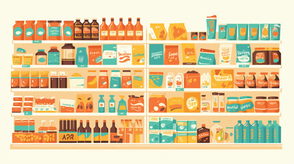 Store supermarket shelves shelfs with products. Vec