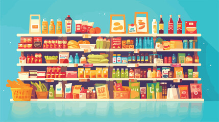 Store supermarket shelves shelfs with products. Vec