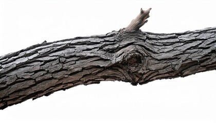 branch tree dry cracked dark bark isolated on white background clipping path