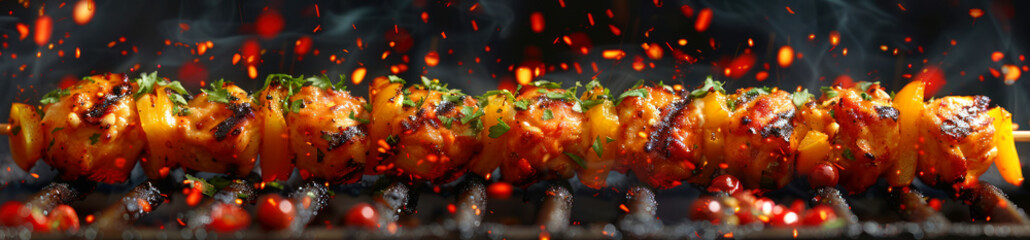 Panorama photo of a spicy coconut grilled chicken