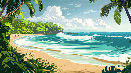 Naklejka premium Ultimate surfing destination with pristine beaches and perfect waves in crystal-clear waters.