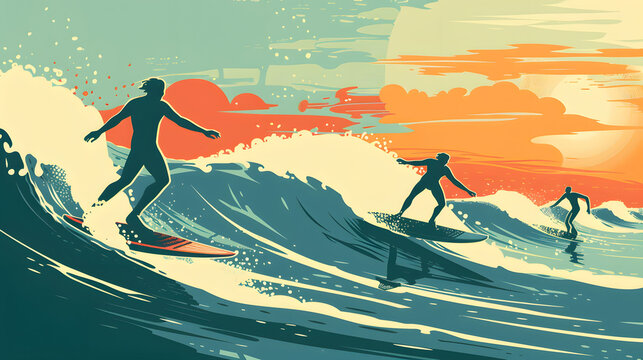 Vintage surfboards and classic beach vibes showcasing the history of surfing fun.