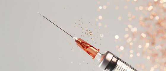 Close up of an immunity boost injection, its syringe filled with a sparkling, immunityenhancing compound, administered in a hightech clinic, sharpen with copy space