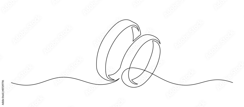 Aufkleber two wedding rings in one continuous line drawing. love and romantic concept and symbol proposal enga