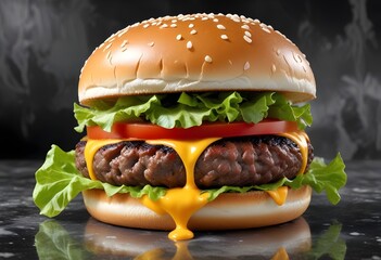 hamburger on a wooden table