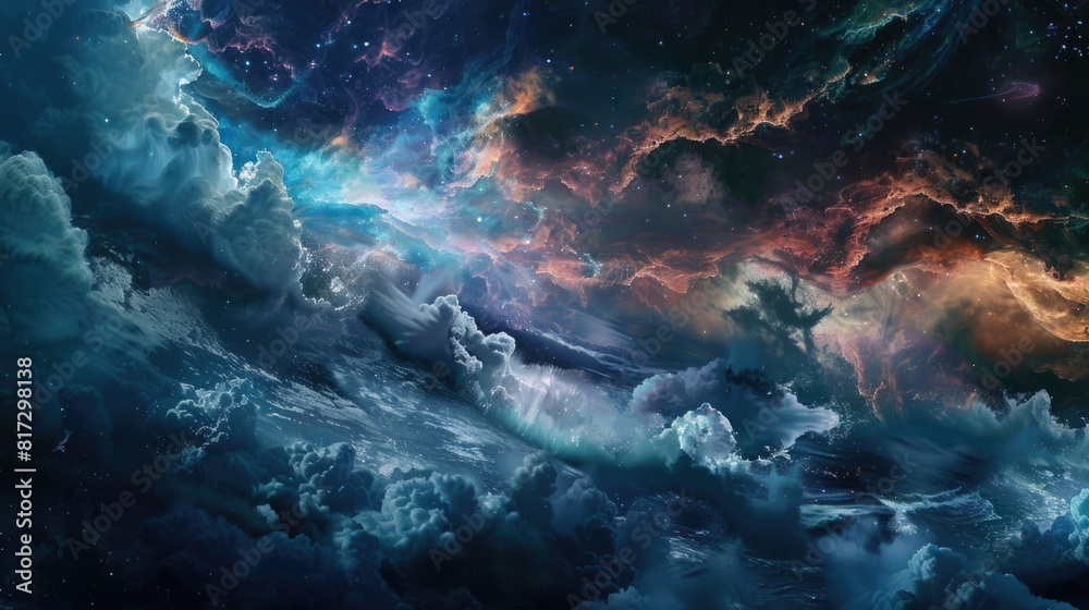Canvas Prints a colorful space scene with clouds and stars