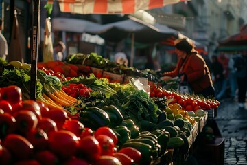Vivid fruit and vegetable stall in city market
