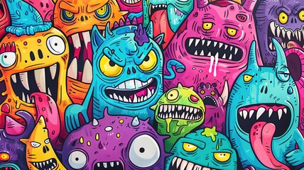 Fototapeta premium Funny characters Colorful doodle cartoon monster