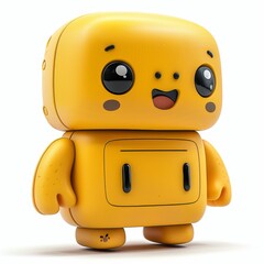 Cute yellow robot character with a whimsical expression, isolated on a white background.