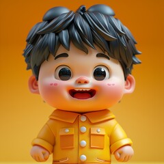 Charming animated child character with a cheerful expression on a warm background.