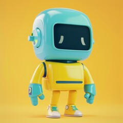 Charming cartoon robot on yellow background, ideal for tech and AI concepts.