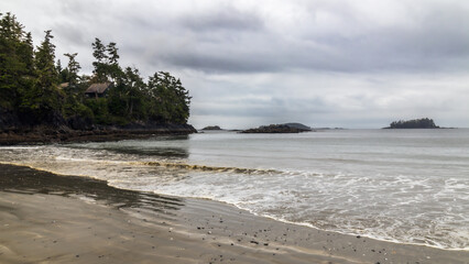 west coast beach with lodge