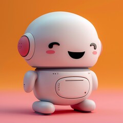 Cute stylized robot character on an orange background.