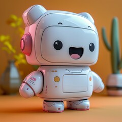 Cute robotic character in a warm setting, perfect for technology and AI-themed projects.