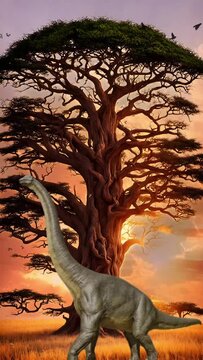 dinosaur in the sunset seamless looping animation video