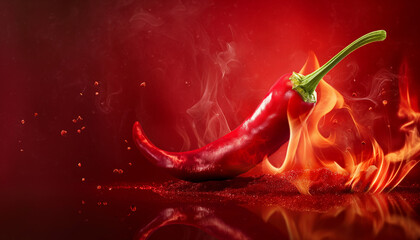 red hot chili pepper burning in fire background 