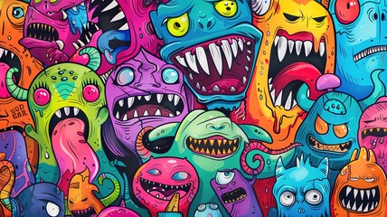 Obraz premium characters doodle cartoon monster art background