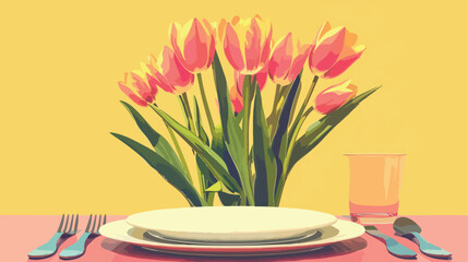 Stylish table setting with tulip flowers for Mother