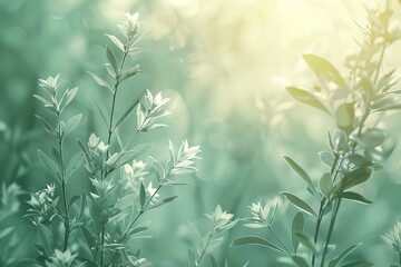 Green plant with leaves and sun shining in background